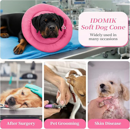 IDOMIK Dog Recovery Collar, Waterproof Soft Dog Cone After Surgery, Comfy Protective Elizabethan Collar Alternative for Dogs Cats, Adjustable Pet Neck Donut Cone Anti-Licking Biting Wounds,Rose,2XL
