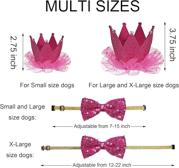 Dog Birthday Decorations, Multi Sizes Dog Birthday Bandana Girl Dog Birthday Hat Crown Bow Tie Birthday Numbers It’s My Bday Mother Puppers Sign Banner for Small Dogs Pets (Pink, Small)