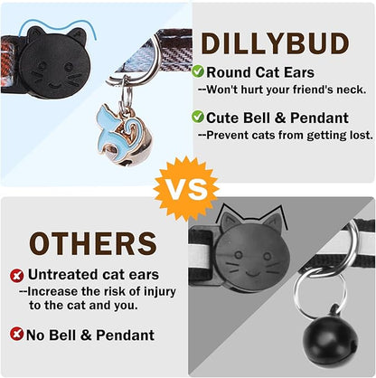 Cat Collar with Bells Breakaway, Shirt Cat Collar for Girl Boy Cats with Removable Bow Tie Collar, 2 Pack Cute Plaid Kitten Collar Bowtie for Female Male Puppy Pets Safety Adjustable