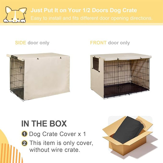 Explore Land 48 inches Dog Crate Cover Heavy Duty Polyester Pet Kennel Sunshade Universal Fit for Wire Cage (Light Tan)