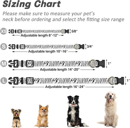 Reflective Dog Collar for Large Dogs, Cute Boho Adjustable Heavy-Duty Nylon Puppy Collar for Boy and Girl Female, Soft Pet Accessories with Quick Release Buckle, Stylish Zebra Print
