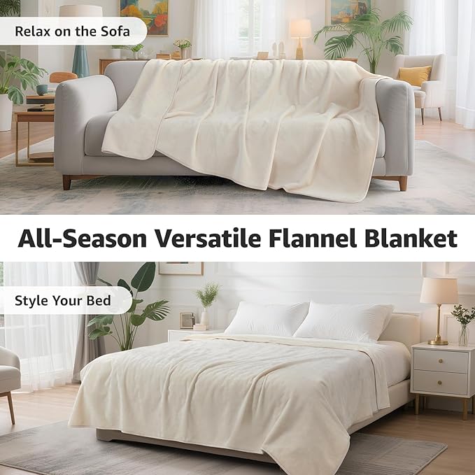LOOBANI Waterproof Blanket for Bed: Reversible Soft Flannel Queen Bed Blanket 80" x 90", Waterproof Dog Blankets for Large Dogs, Spill-Proof Cover for Furniture Protection, Movie Time, Beige