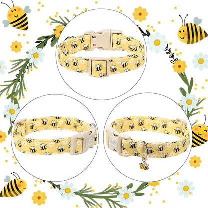 Bee & Daisy Dog Collar for Medium Dogs - Spring/Summer Cartoon Yellow Dog Collars, Lightweight Adjustable Male Female Dogs Collars with Quick Release Buckle M