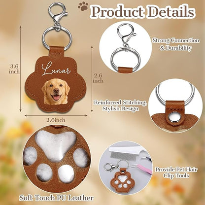 Eunigem Personalized Pet Memorial Gifts for Dogs Cats-Custom Dog Hair Keychain Paw Keychains for Dog Fur-Shaped Leather Keychain,Remembrance Accessory Pet Hair Keepsake for Bag or Key (Color-10)