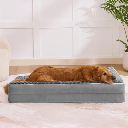 Dog Bed Large Sized Dogs, Orthopedic Dog Bed for Large Dogs, Waterproof Pet Bed with Washable Removable Cover, L-Shaped Pet Couch with Portable Handle 36"x27"x6.5", Grey