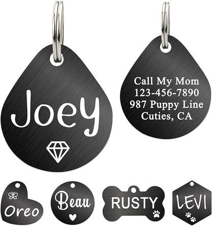 Ultra Joys Dog ID Tag, Custom Dog Tag Personalized Cat Tag, Pet ID Tag, Brushed Stainless Steel Teardrop Dog Tag Black Large