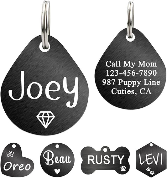 Ultra Joys Dog ID Tag, Custom Dog Tag Personalized Cat Tag, Pet ID Tag, Brushed Stainless Steel Teardrop Dog Tag Black Large