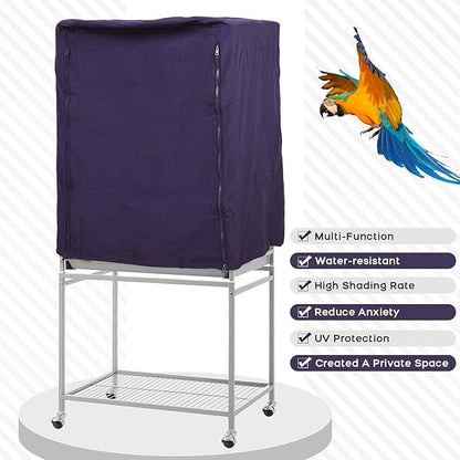 QBLEEV Birdcage Covers, Breathable Parrot Cage Cover Shade, Universal Blackout Windproof Light-Proof Covering Reduces Distractions Night Accessories Cloth Without Cage-17.7x24.8x31.5in (LxWxH)