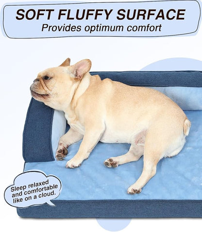 KSIIA Washable Dog Bed Large Sized Senior Dog, Orthopedic Warm Soft Pet Sofa Waterproof Pet Couch with Sides, Non-Slip and Egg-Crate Foam Big Beds with Removable Cover, 35x22Inch, Blue