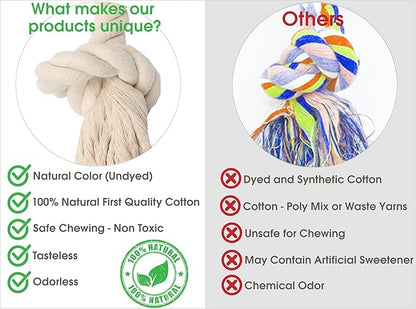 Barida Natural White Cotton Tough Dog Rope Toy for Medium & Large Dogs. Non Toxic and Premium Rope Toys for Dogs.