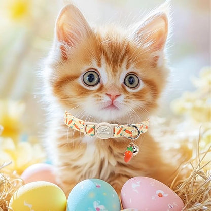 2 Pack Easter Cat Collars - Playful Chick & Carrot Easter Breakaway Cat Collar with Bell & Matching Pendant, Adjustable Spring Holiday Pink Yellow Kitten Collars for Boy Girl Cats