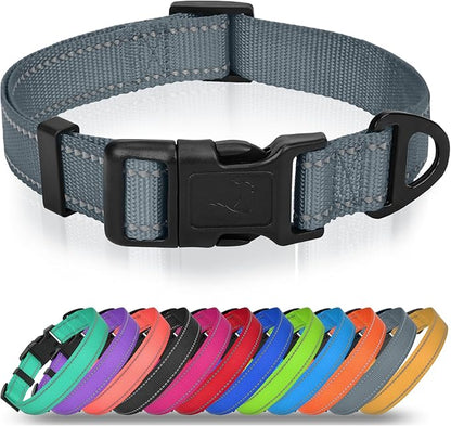 Joytale Large Dog Collar, Reflective and Adjustable Nylon Pet Collar with Quick-Release Buckle for Extra Large Dogs, Gray, XL