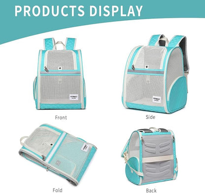 Cat Backpack Carrier for Small Dogs and Medium cat Puppy Kitten Bunny Pet Carrier Backpack Collapsible with Fully Ventilated Mesh with Safety Leash (LightGreen, 12.9" L x 10.62" W x 15.5" H - M)