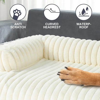 Wn's Day Luxurious Dog Couch Bed, Washable Calming Dog Couch Cover, Removable Couch Protector for Dogs, Waterproof Sofa Bed, Pet Bed Mats for Couch, Pet Couch Covers for Sofa(White, XL)