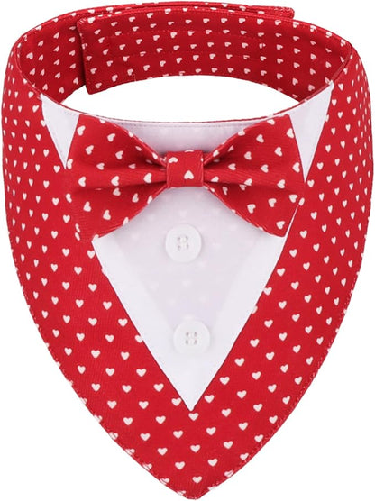 ADOGGYGO Valentine Dog Tuxedo Bandana, Red Heart Pet Tux with Bowtie Adjustable Valentine Costume for Medium Large Dogs Pets (L)