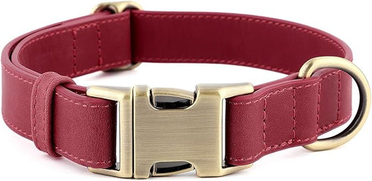 Plutus Pet Genuine Leather Dog Collar – Adjustable Pet Collar with Quick Release Metal Buckle, Soft Real Leather for Small Medium Large Dogs, Heavy Duty & Skin-Friendly (Burgundy, XS)