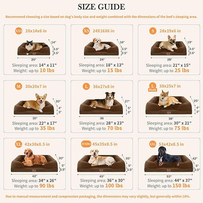 Comfort Expression Orthopedic Dog Bed for Large Dogs 36x27 Inch, Waterproof Supportive Egg Crate Foam Large Pet Bed with Removable Bolsters, Dog Couch with Washable Cover & Non-Slip Bottom, Dark Brown