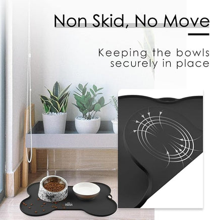 Super Design Dog Food Mat Dog Bowl Mat for Food and Water Silicone Non Spill Cat Feeding Mat Puppy Placemat Waterproof - 20.5" x 14.5", Black