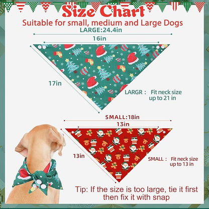 PAWCHIE Christmas Dog Bandanas 4 Pack, Reversible Dog Party Triangle Scarf Bibs, Pet Holiday Costume with Adjustable Snaps, Multiple Christmas-Themed Patterns for Small Medium Dogs Puppy, Cats, Pets