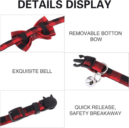 DragonflyDreams 6 PCS Cat Collars with Bow Tie and Bell,Cat Collars Plaid,Breakaway Adjustable Cat Bow Tie Collars,Cute Bow Tie Suitable for Kittens Or Certain Puppies
