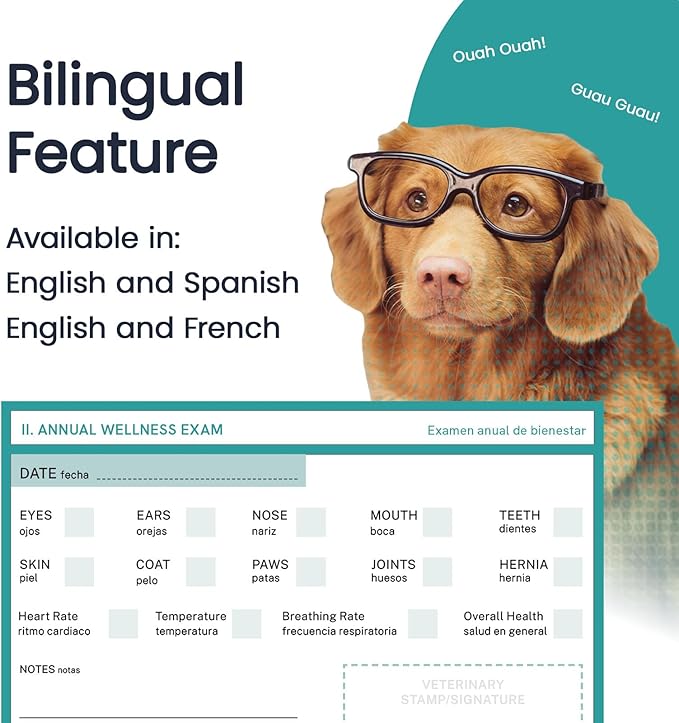 Color Premium PU Leather stitch-sewn US Pet Passport Medical Record for Pet Health and Vaccination English + Spanish for Cat, Dog, Puppy and Kitten (Brown, Single)