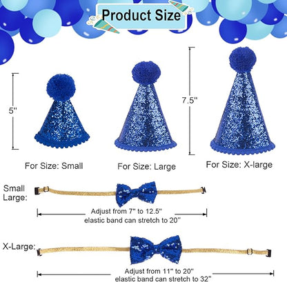 ADOGGYGO Dog Birthday Party Supplies, Multi Size Offered, Blue Dog Birthday Hat Bandana Numbers Bow Set for Large X-Large Dogs Pets (X-Large)