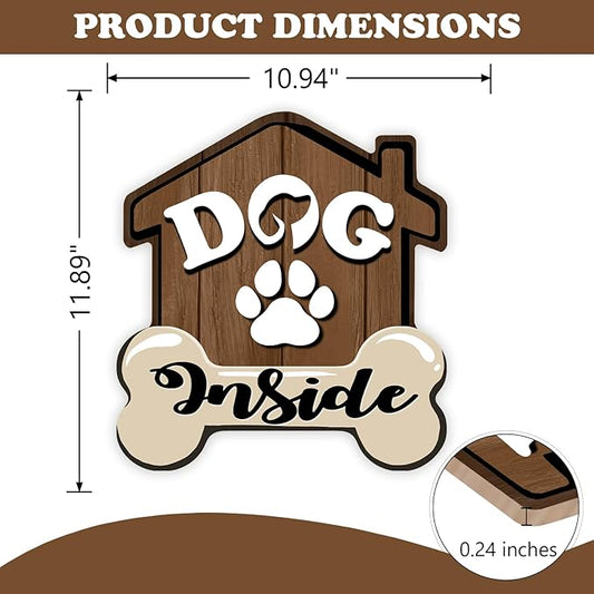 Dog Inside Front Door Sign, Doghouse Bone Paw Prints Wood Door Hanger Outdoor Outside Porch Decor, Farmhouse Wooden Wreath Indoor Wall Hanging Decoration Pet Owner Lover Gift