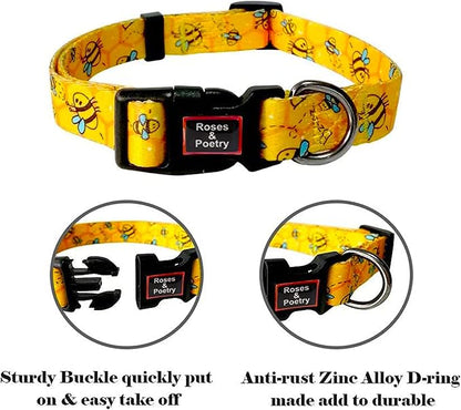 Roses&Poetry Dog Collar with Colourful Bee Patterns, Adjustable Durable Puppy Collars for Small Medium Large Dogs (Bee-XS)
