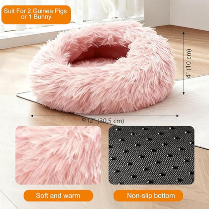 Bunny Rabbit Hideout Bed Small Animal Bedding Donut-Shaped Burrowing Pet Bed Soft and Warm Hideaway with Spandex and Fleece Bottoms Cozy Carrier, Cage Accessories