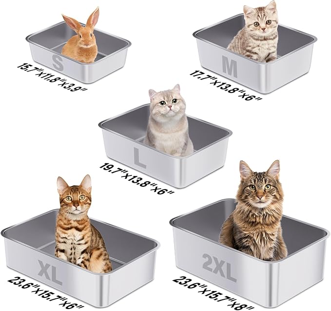 Small Stainless Steel Litter Box,15.7"x11.8"x4" Kitten Litter Box, Easy Clean Non Stick Easy Entry No Smell Metal Litterbox for Kittens/Kitty/Rabbits
