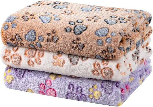 Dono 1 Pack 3 Dog Blankets, Soft Fluffy Fleece Pet Blanket Warm Sleep Mat Paw Print Design Puppy Kitten Throw Blankets Doggy Blanket for Dogs