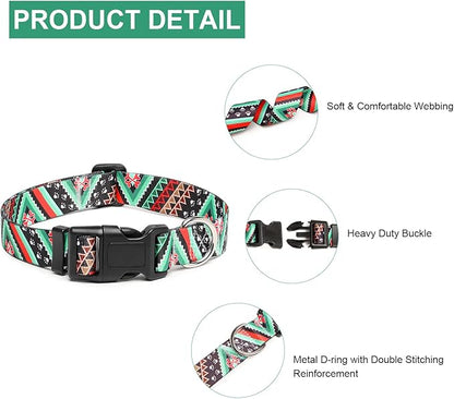 Mercano Adjustable Dog Collar - Special Design Patterns, Soft Nylon Comfortable Durable Pet Collar for Small Medium Large Dogs (S, Ethnic Green)