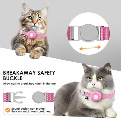 Cat Tracker, GPS Tracker Compatible with Apple Find My App(Only iOS), Waterproof Cat Tracker Collar with Bell and Safety Elastic Buckle, No Monthly Fee Pet Trackers, Works with Any Collar, Pink
