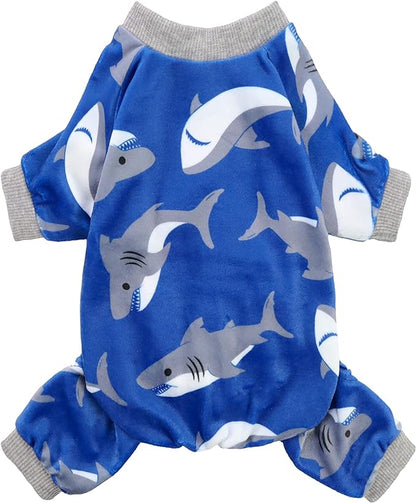 Fitwarm Shark Dog Pajamas, Dog Clothes for Small Dogs Girl Boy, Pet Onesie with Feet, Cat Outfit, Lightweight Velvet, Royal Blue, XL