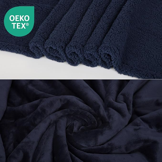 Waterproof Dog Blanket for Large Dogs - Reversible Washable Pet Blanket, Soft Sherpa Fleece Furniture Protector, Cat Throw Bed Couch, Navy,50"x60"