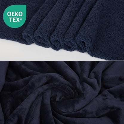 Waterproof Dog Blanket for Large Dogs - Reversible Washable Pet Blanket, Soft Sherpa Fleece Furniture Protector, Cat Throw Bed Couch, Navy,50"x60"