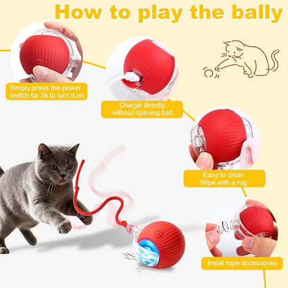 Interactive Cat Toys Ball for Indoor Cats＆Dogs,Automatic Cat Toy 360° Auto-Rotation Smart Obstacle Avoidance,Includes 4 Cat Spiral Spring,Cat Enrichment Toys for Indoor Cats (Red)
