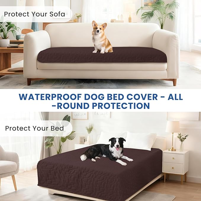 Waterproof Dog Bed Cover, Non-Slip Dog Blanket for Couch, Couch Covers for Dogs Washable, Pet Blanket for Furniture, Pet Bed Mat for Sofa, Car, Pet Supplies (52x82 Inch, Coffee)