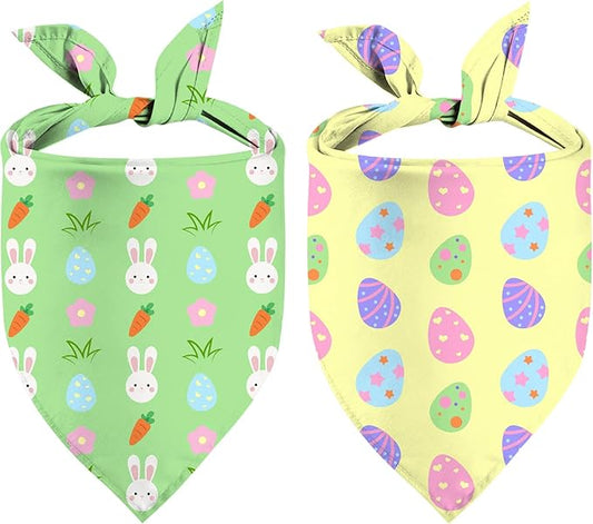 Easter Dog Bandana, 2 Pack Adjustable Holiday Party Birthday Pets Rabbit Easter Egg Bandana Triangle Bibs Cat Scarf Set