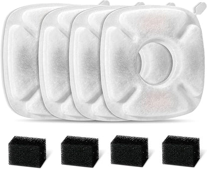 8 Pcs Cat Fountain Replacement Filters for Veken 95Oz/2.8L Automatic Pet Fountain and Stainless Steel Cat Water Fountain Dog Water Dispenser (4 Carbon Filters+4 Sponge Filters)