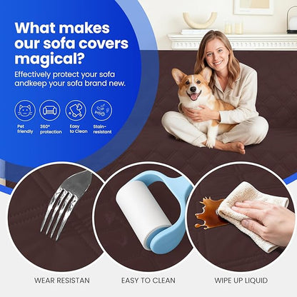 Waterproof Dog Bed Cover, Non-Slip Dog Blanket for Couch, Couch Covers for Dogs Washable, Pet Blanket for Furniture, Pet Bed Mat for Sofa, Car, Pet Supplies (68x82 Inch, Coffee)