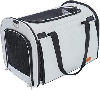 TWDEPART Cat Carrier Backpack - Multifunctional, Firm & Foldable with Roll-Up Shade, Breathable Design Includes Collapsible Bowl and Cushion (Light Grey)