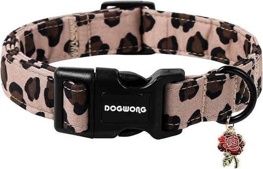 DOGWONG Fall Leopard Dog Collar- Cute Classic Animal Dog Collars Adjustable Girl Dog Collar for Small Medium Large Dogs L