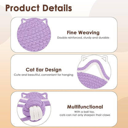 Cat Scratcher Mat, Natural Cotton Rope Cat Scratch Pad, 15.7'' Round Horizontal Floor Cat Scratching Pads for Indoor Cats, Cat Furniture Protector for Wall, Couch, Carpets, Sofas, Purple