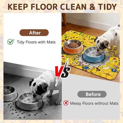 Dog Food Mat for Bowls, Absorbent Quick Dry Dog Cat Mats for Food and Water, Non-Slip Backing Pet Mat Pet Supplies - Duck Pattern