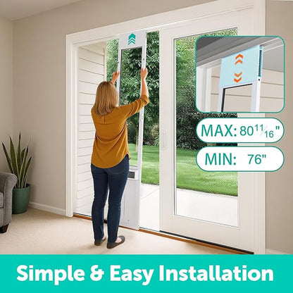 Automatic Sliding Glass Dog Door with Collar Sensor,Large Electric Doggy Door for Sliding Glass Door, Adjustable 76" to 80-11/16" Slider Height,Custom Scheduling & Anti-Pinch,Fit Dog Up to 100 Lbs (L)