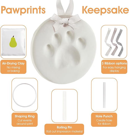 Pearhead Pet Paw Print Keepsake Ornament Kit, Memorial Clay Paw Impression for Dogs & Cats, DIY Hanging Pet Memorial with Ribbons, Pet Keepsake Gift