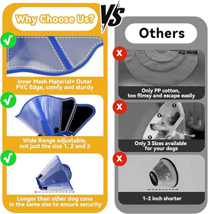 Upgraded Dog Cone Collar for Large Medium Dogs, Soft Dog Cone with Double-Layer Design, Adjustable Pet Recovery Collar for Dogs After Surgery, Elizabethan Collar (S, Blue)