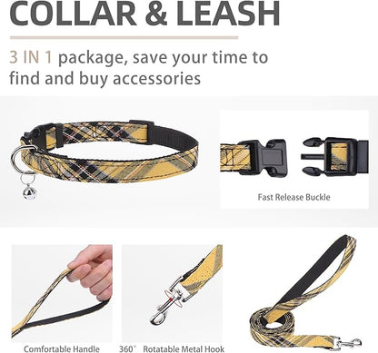 PUPTECK Adjustable Dog Harness Collar and Leash Set Step in No Pull Pet Harness for Small Medium Dogs Puppy and Cats Outdoor Walking Running, Soft Mesh Padded Reflective Vest Harnesses, Yellow, M