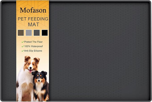 Mofason Pet Food Mat Waterproof Dog Mat 24”x16” Large – 0.5” inch Raised Edge,Cat Silicone Feeding Placemat Water Bowl Tray for Floors, Nonslip Washable Dog Mat for Food and Water